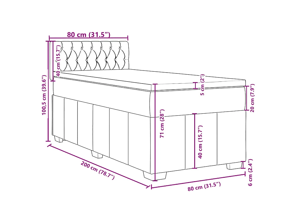 Cama box spring con colchón tela gris oscuro 80x200 cm
