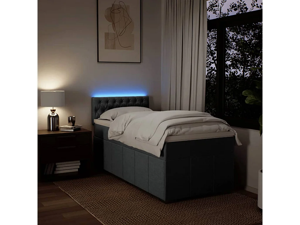 Cama box spring con colchón tela gris oscuro 80x200 cm