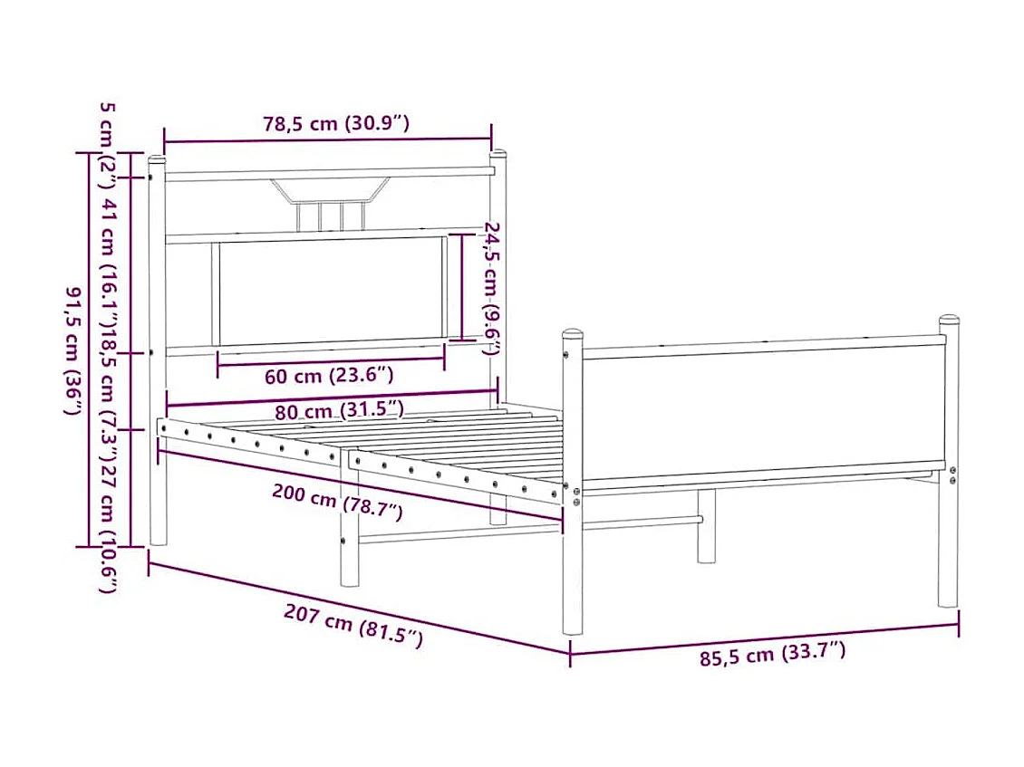 Cadre de lit sans matelas chêne marron 80x200cm bois ingénierie