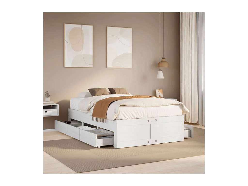 Cadre de lit sans matelas avec tiroirs 135x190 cm bois de pin