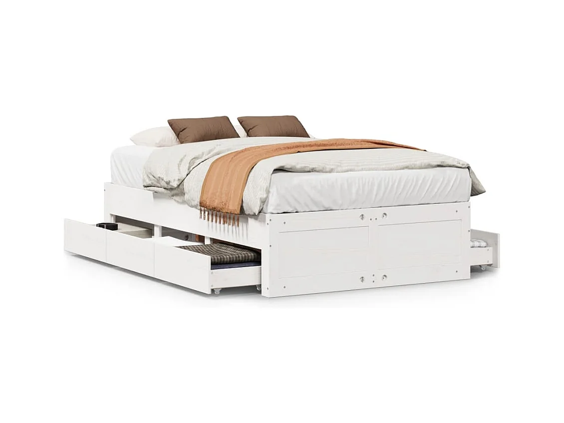 Cadre de lit sans matelas avec tiroirs 135x190 cm bois de pin