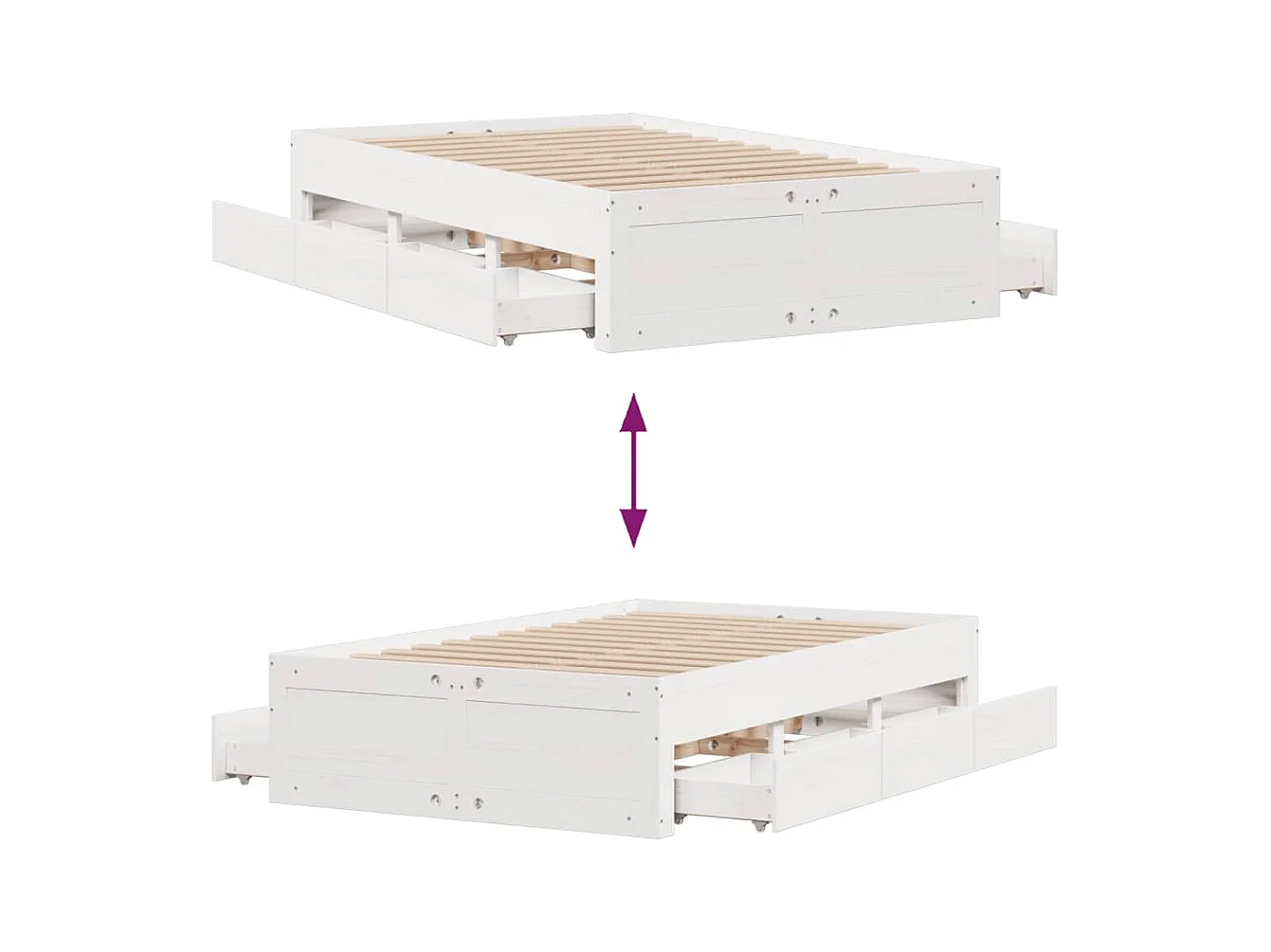 Cadre de lit sans matelas avec tiroirs 135x190 cm bois de pin