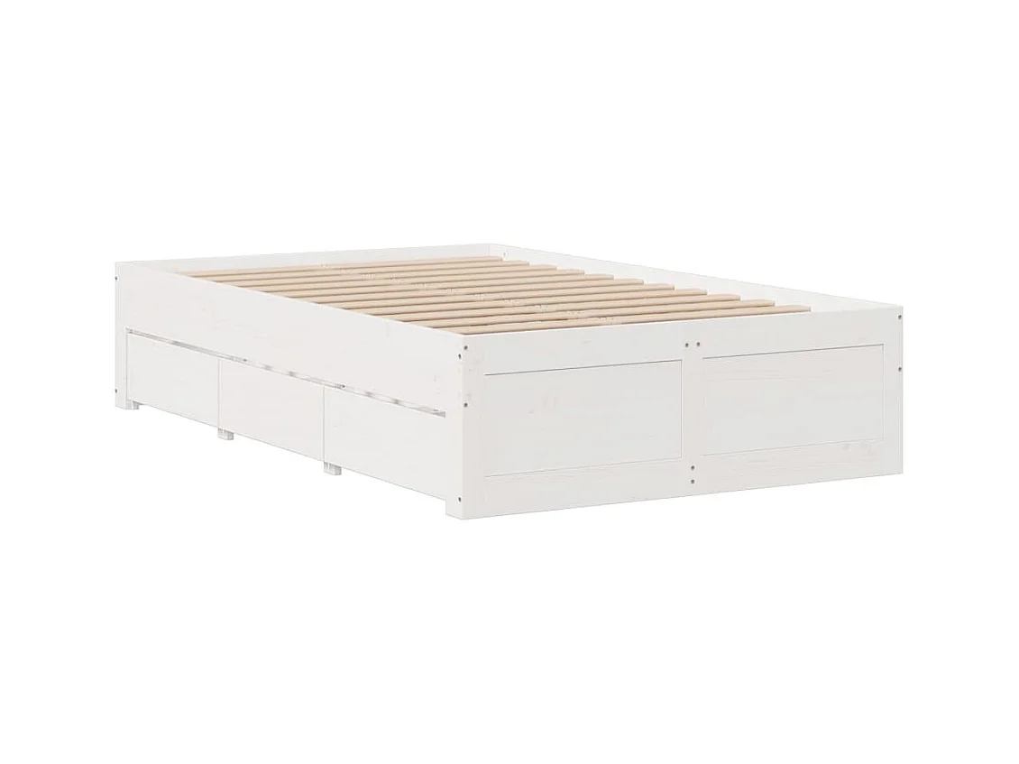 Massivholzbett ohne Matratze mit Schubladen Weiß 135x190 cm