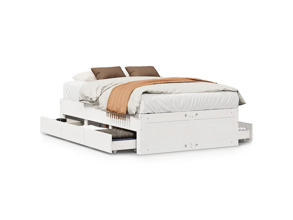 Cadre de lit sans matelas avec tiroirs 135x190 cm bois de pin