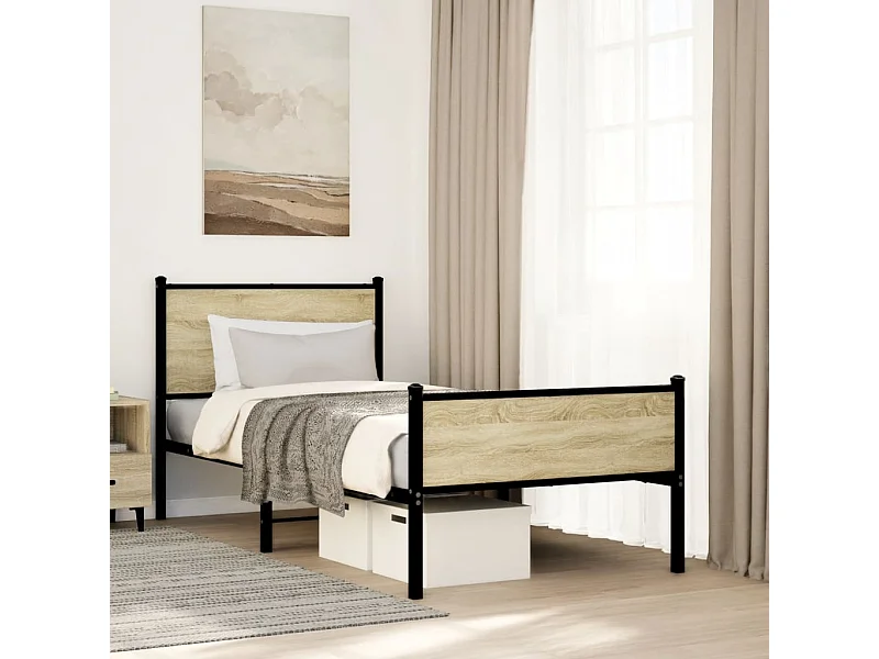 Cadre de lit en métal sans matelas chêne sonoma 75x190 cm