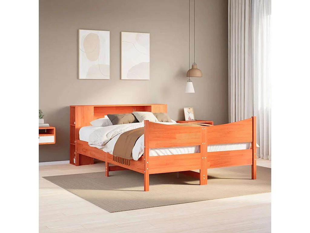 Cama sem colchão 135x190 cm madeira pinho maciça castanho-mel