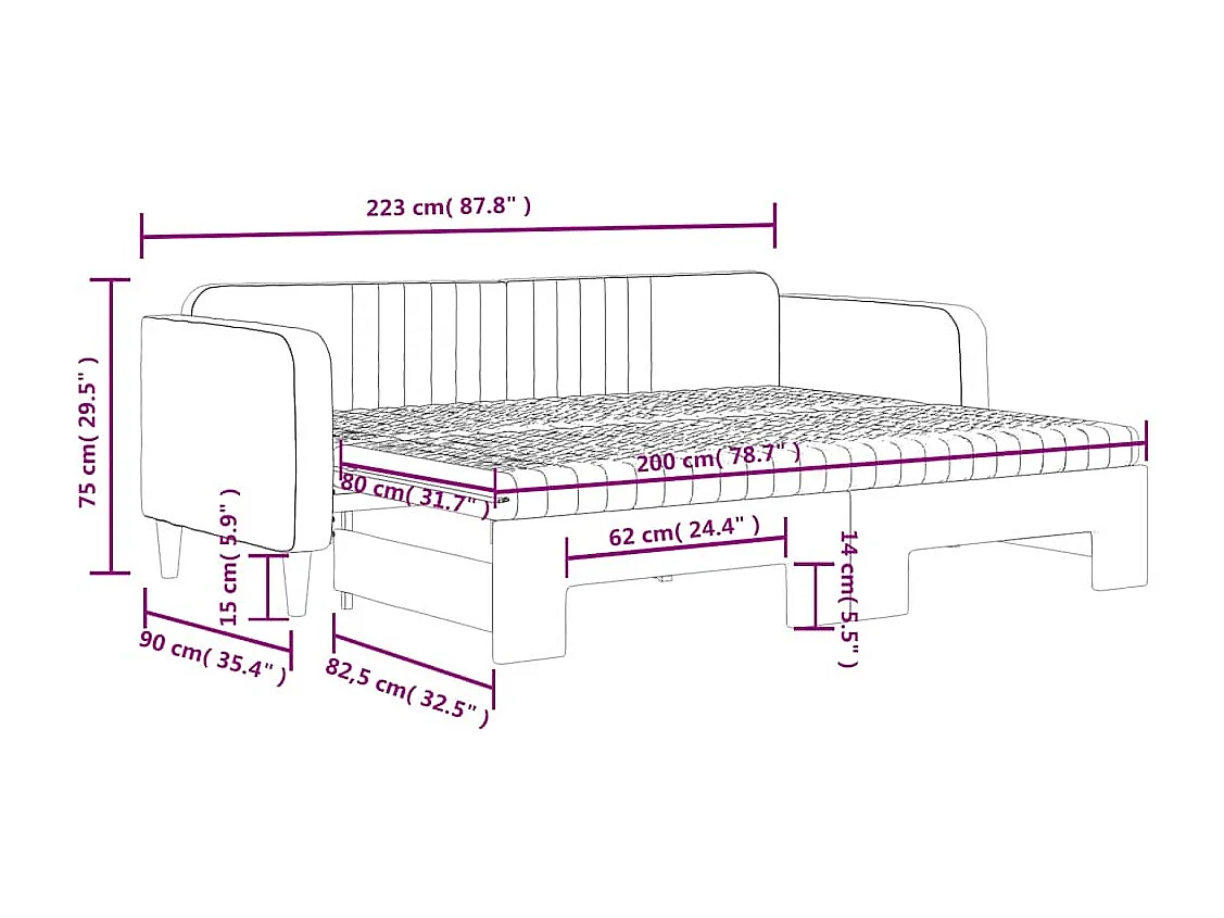 Tagesbett Ausziehbar mit Matratzen Dunkelgrau 80x200 cm Samt