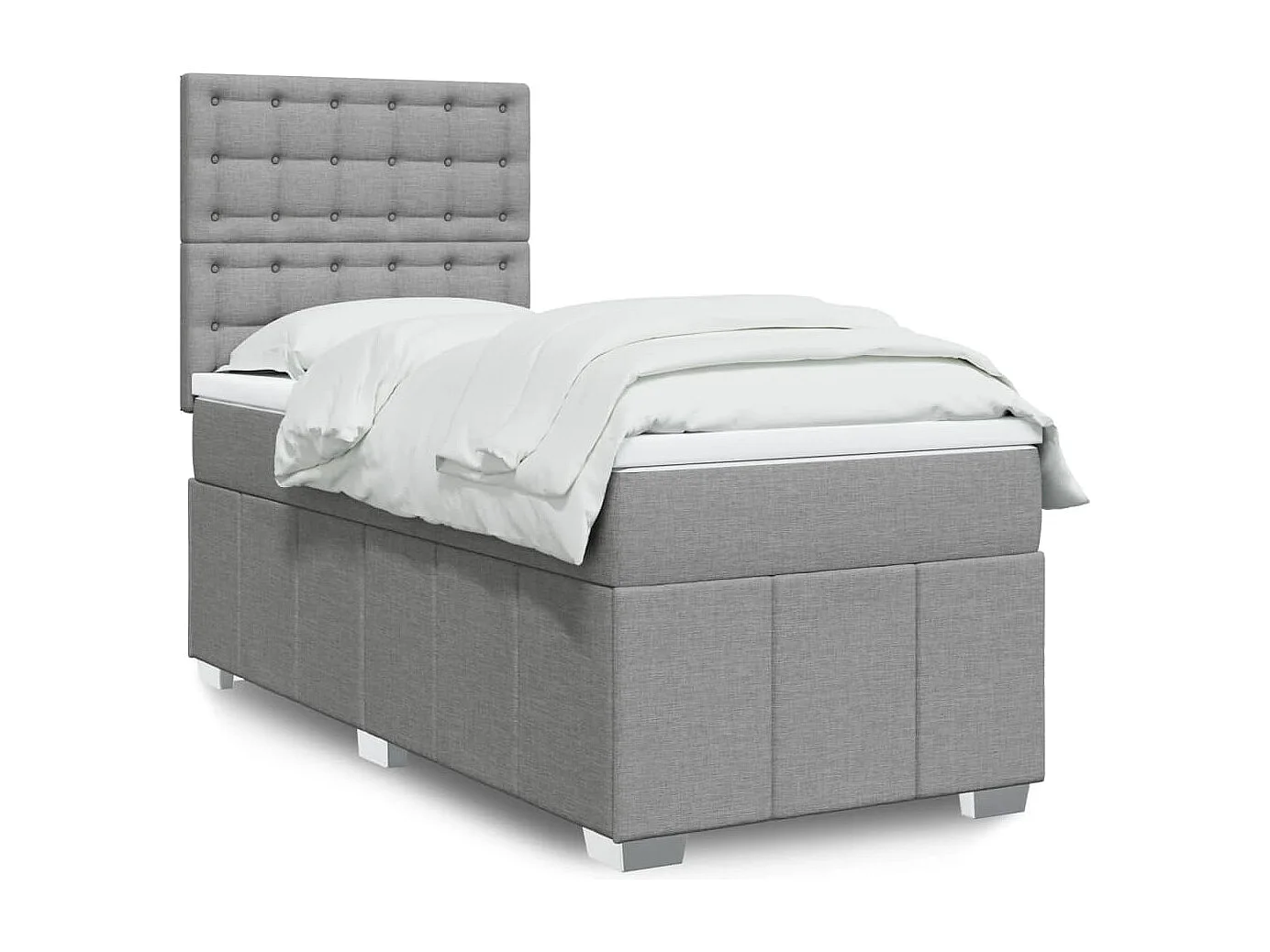 Cama box spring con colchón tela gris claro 80x200 cm