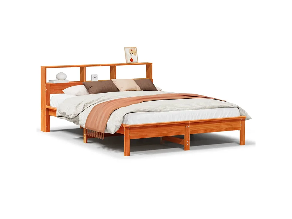 Bedframe zonder matras massief grenenhout wasbruin 135x190 cm