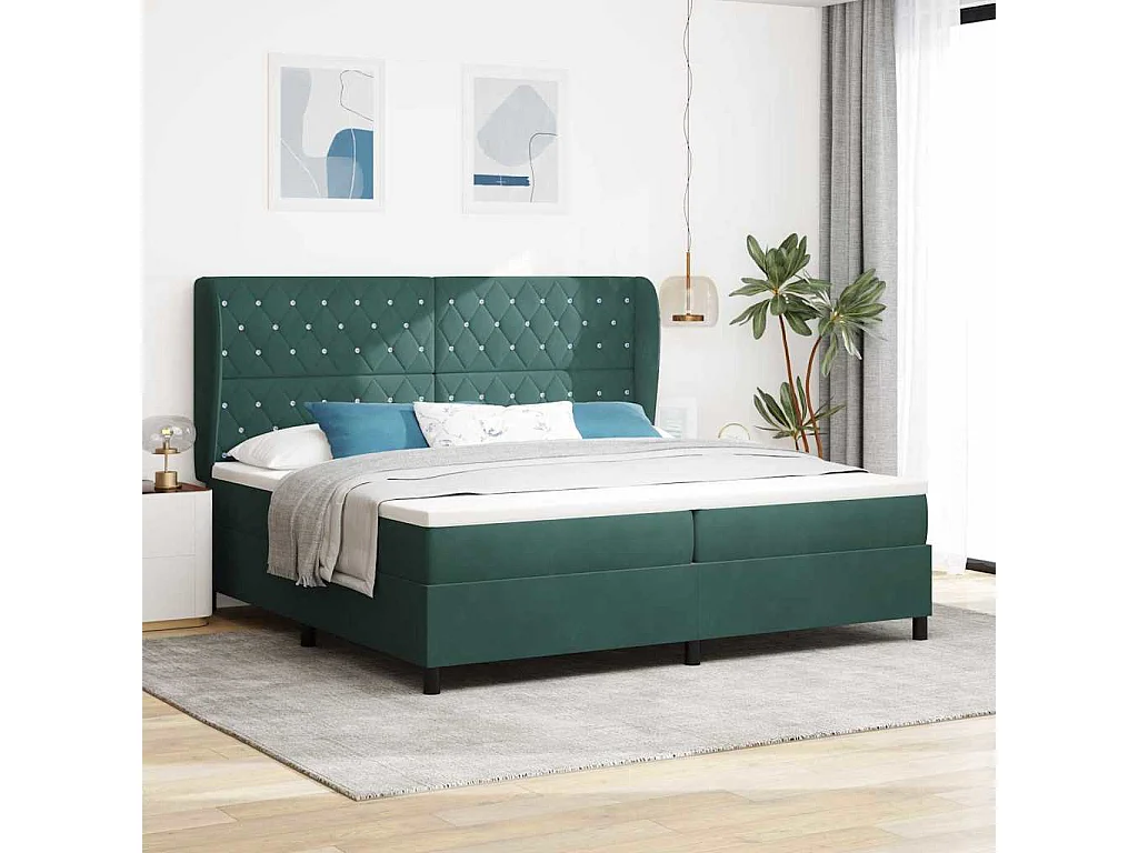 Lit à ressorts avec matelas Vert foncé 200 x 200 cm Polyester