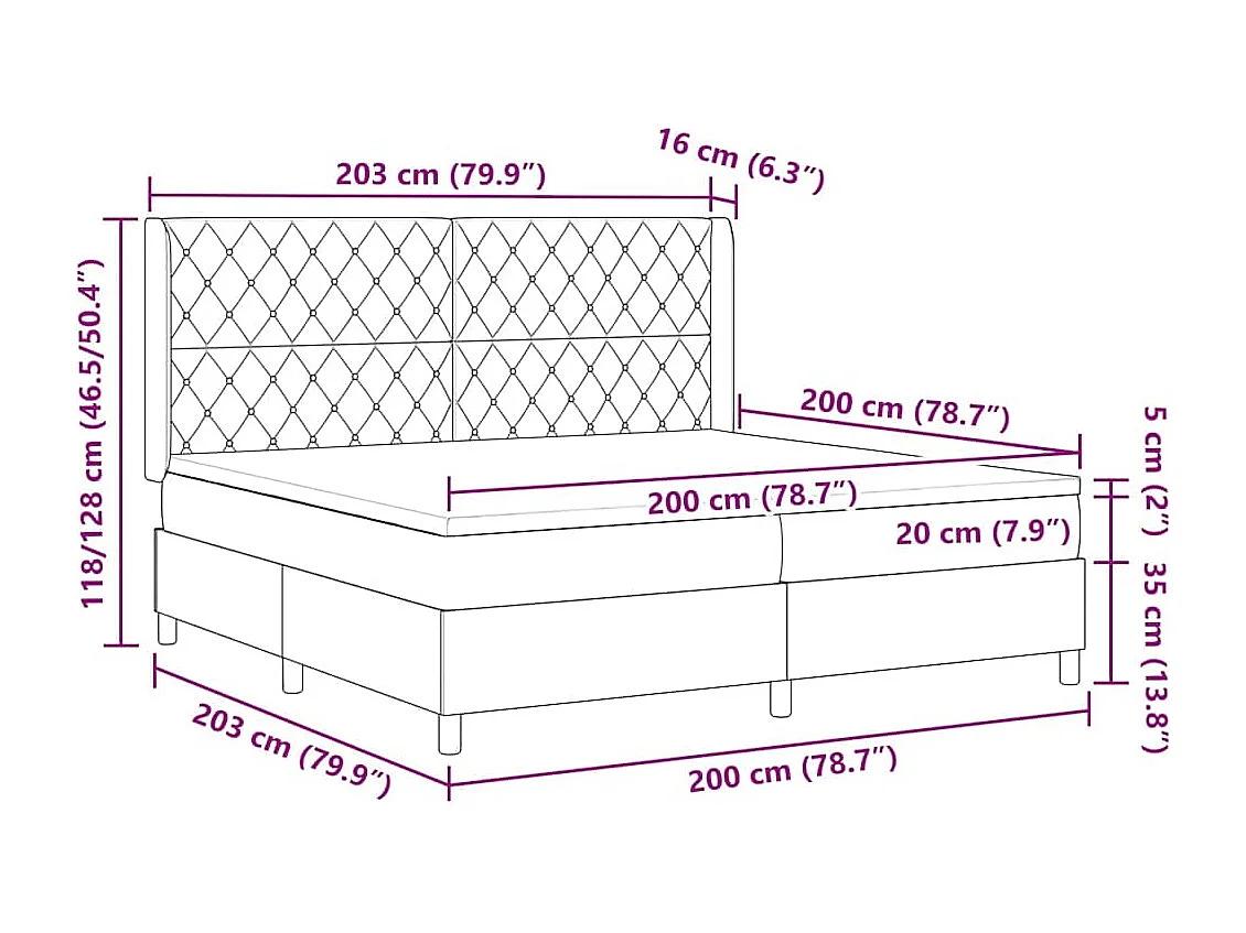 Lit à ressorts avec matelas Vert foncé 200 x 200 cm Polyester