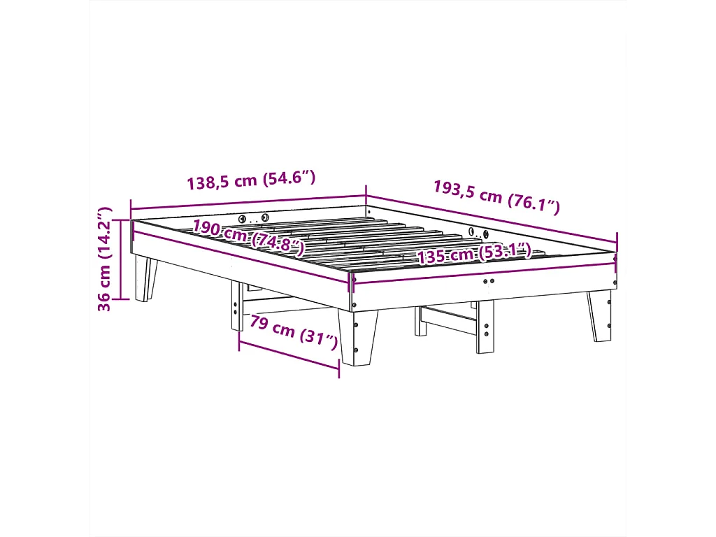 Cama sem colchão 135x190 cm madeira de pinho maciça
