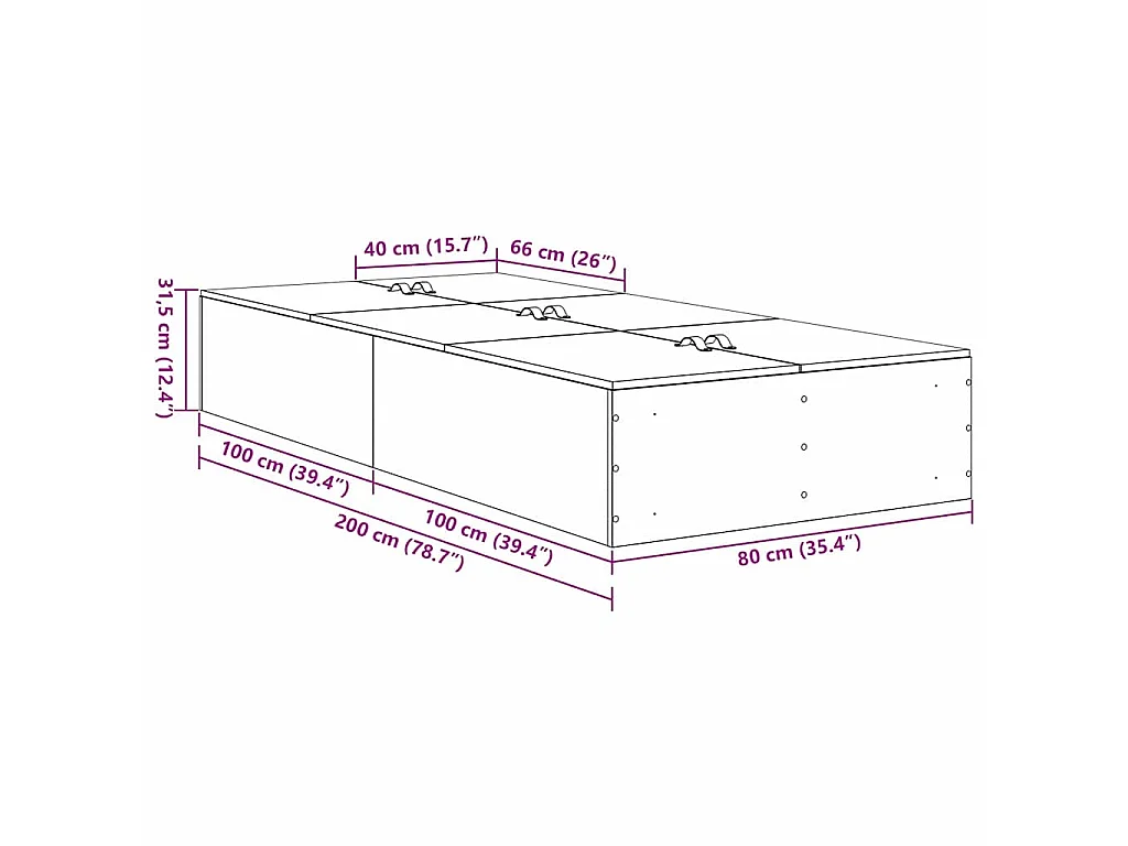 Cadre de lit avec rangement Gris béton 80 x 200 cm
