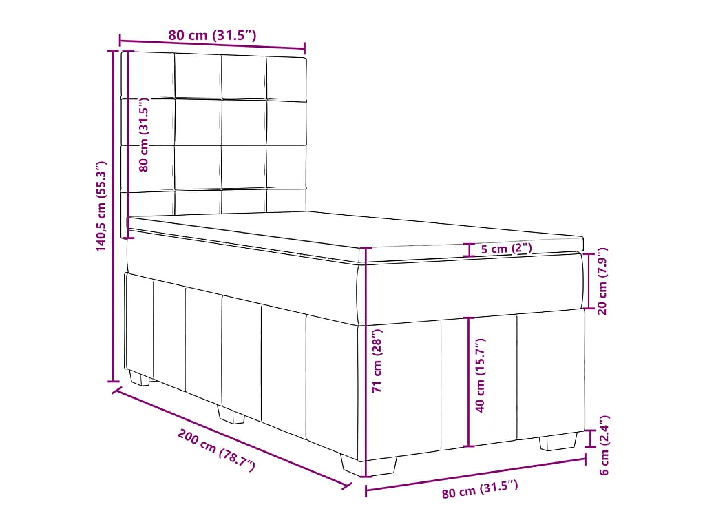 Boxspring met matras stof lichtgrijs 80x200 cm
