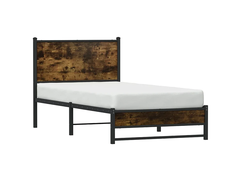 Cadre de lit en métal sans matelas chêne fumé 75x190 cm