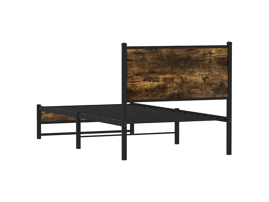 Cadre de lit en métal sans matelas chêne fumé 75x190 cm