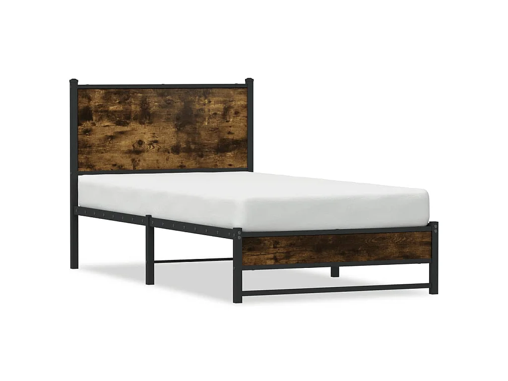 Cadre de lit en métal sans matelas chêne fumé 75x190 cm