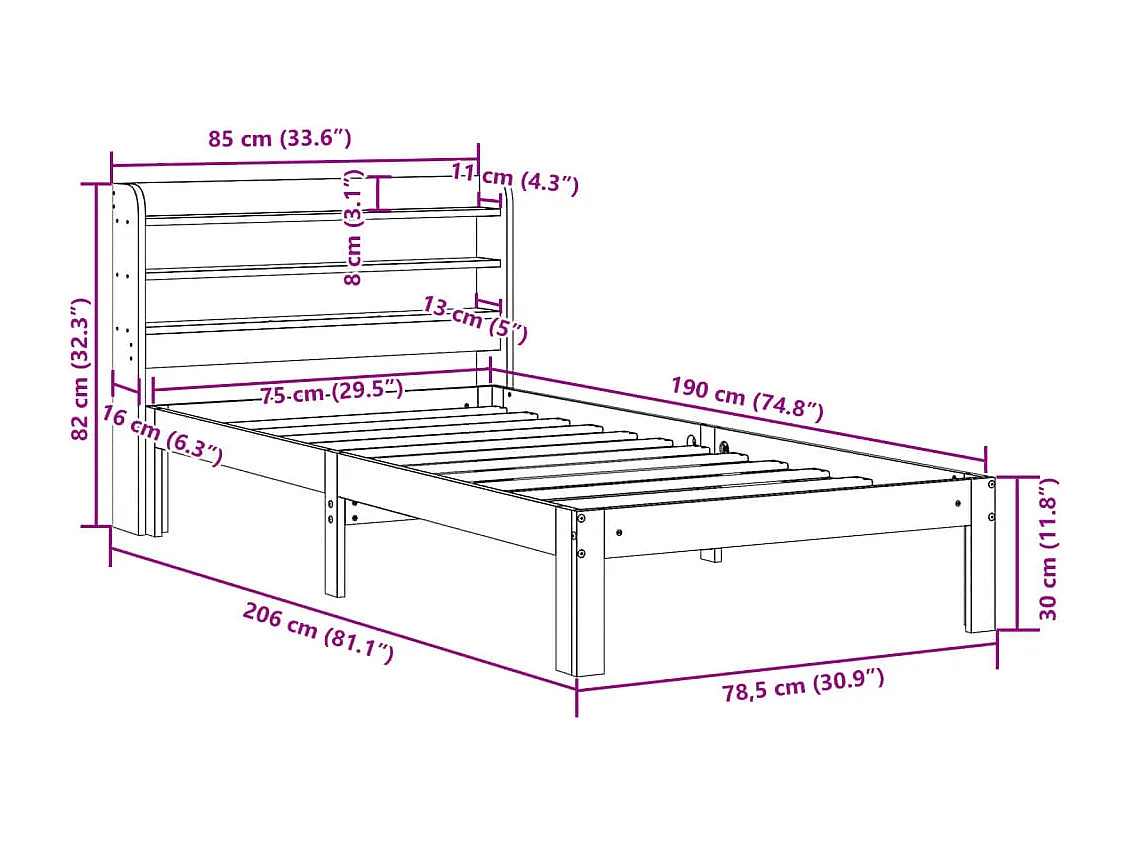 Letto senza Materasso Marrone Cera 75x190 cm in Legno di Pino