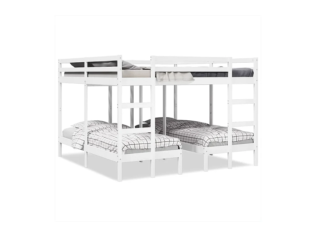 Lit superposé triple blanc 200x200/80x200 cm bois de pin massif