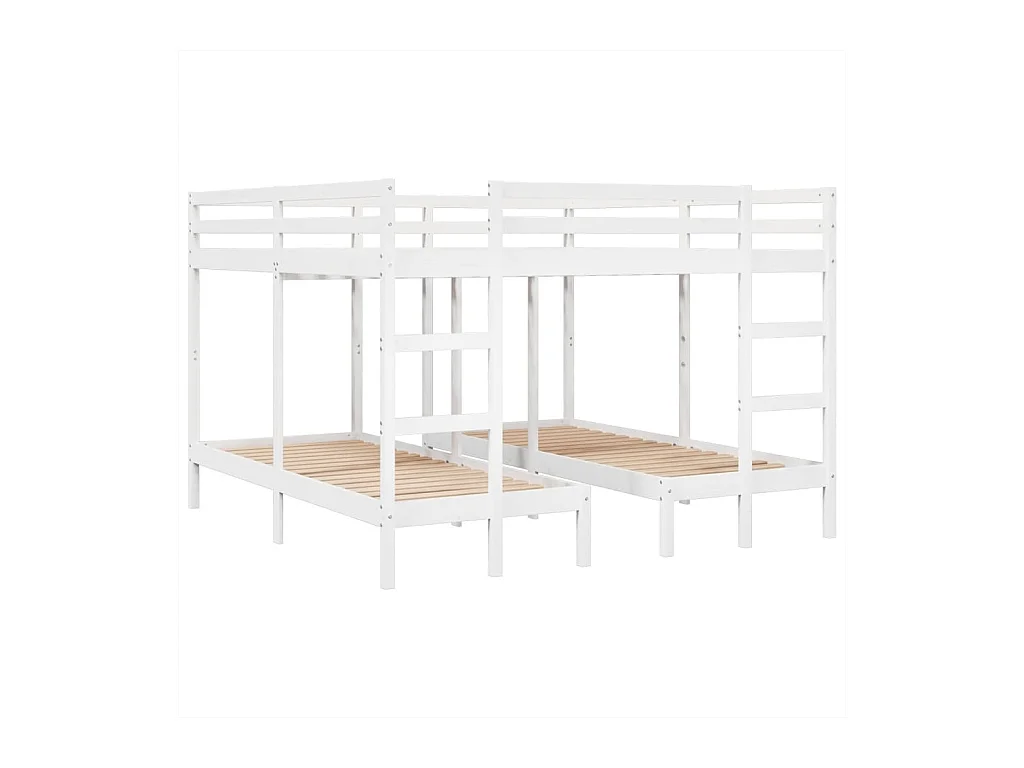 Lit superposé triple blanc 200x200/80x200 cm bois de pin massif