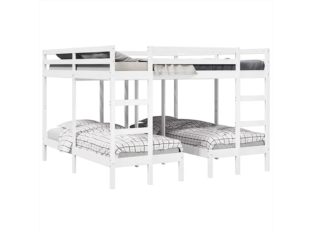 Lit superposé triple blanc 200x200/80x200 cm bois de pin massif