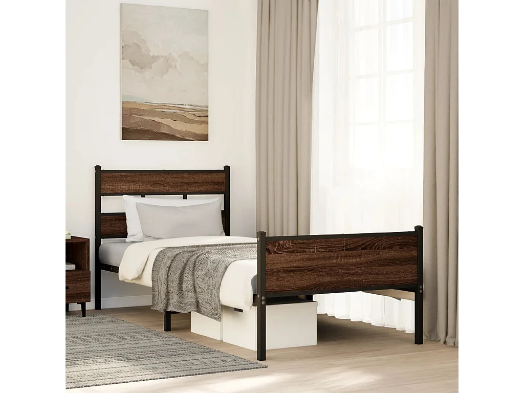 Cadre de lit sans matelas chêne marron 75x190cm bois ingénierie