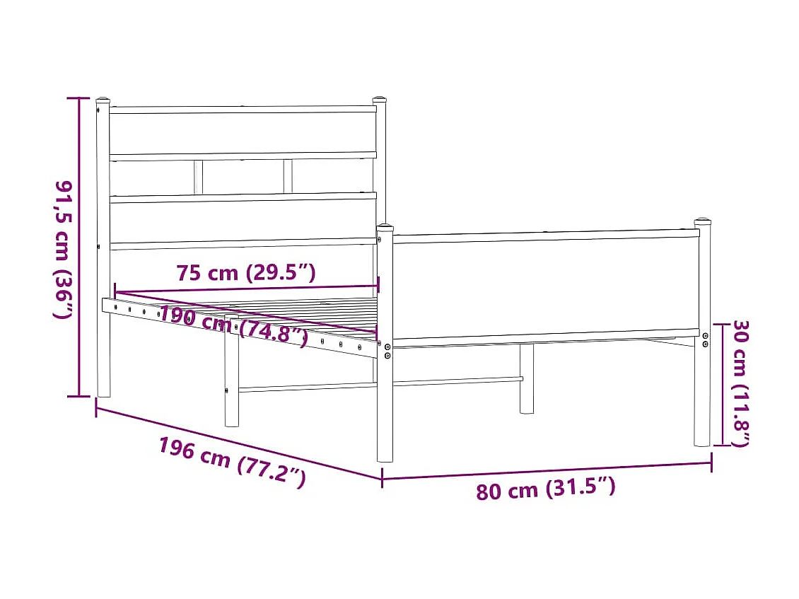Cadre de lit sans matelas chêne marron 75x190cm bois ingénierie