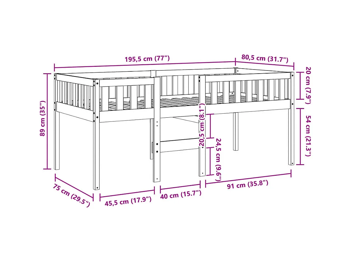 Kinderbed zonder matras massief grenenhout wit 75x190 cm