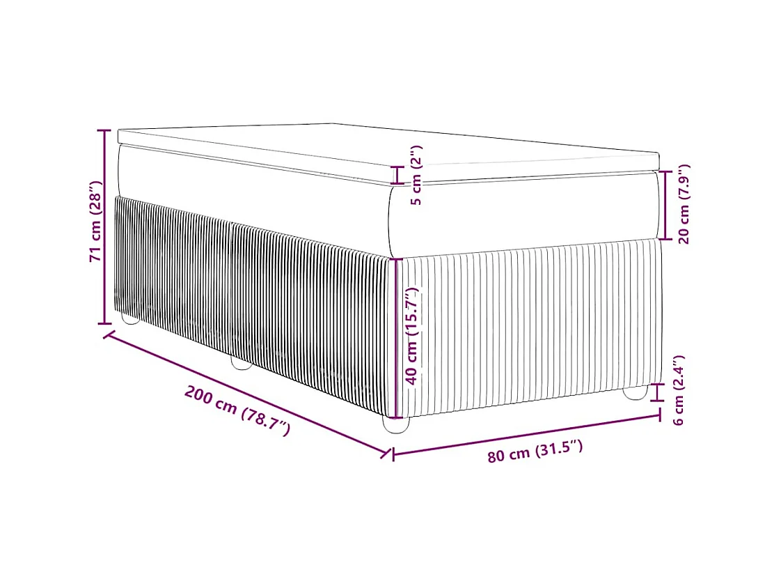 Boxspringbett mit Matratze Schwarz 80x200 cm Stoff