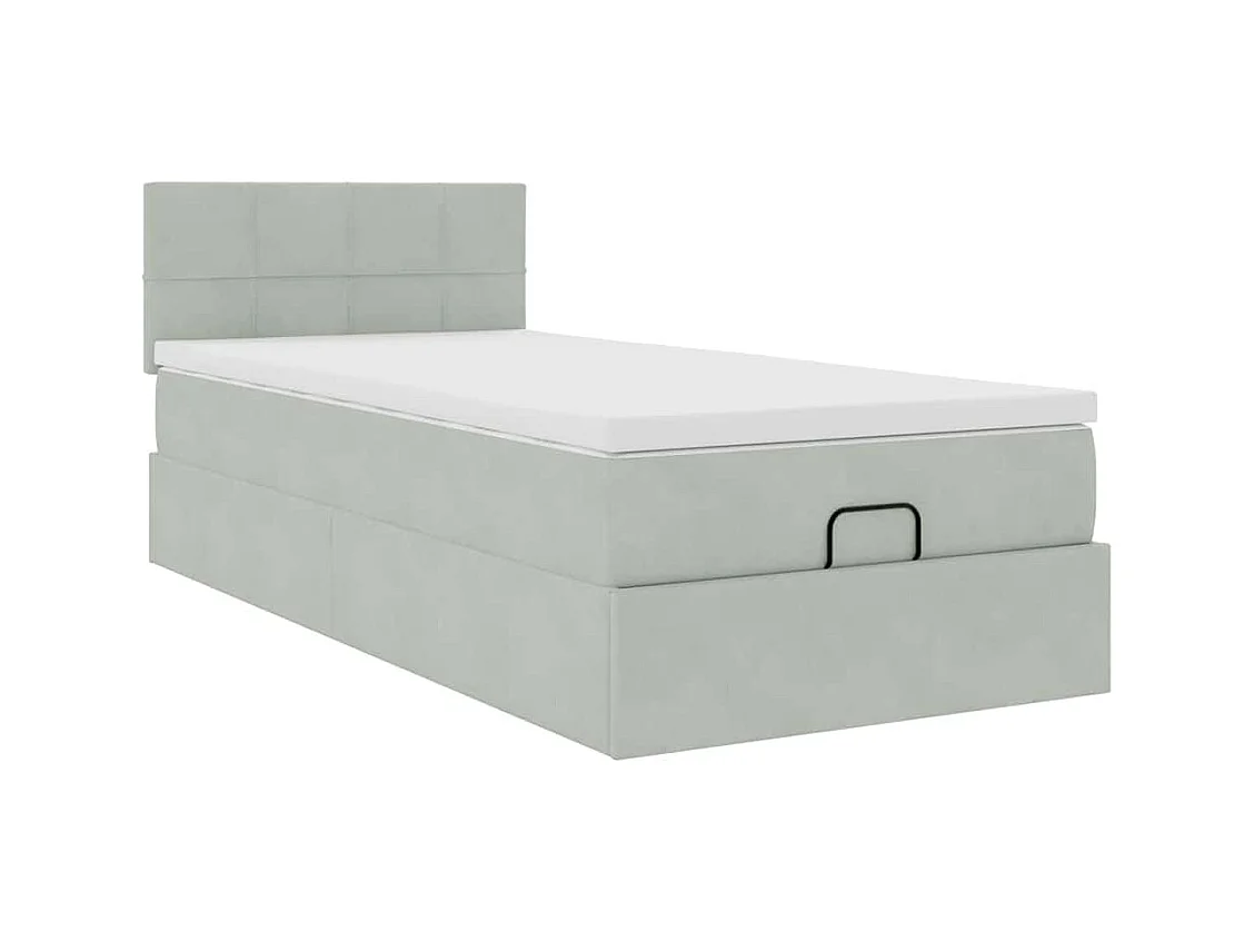 Cadre de lit ottoman avec matelas gris clair 80x200 cm velours