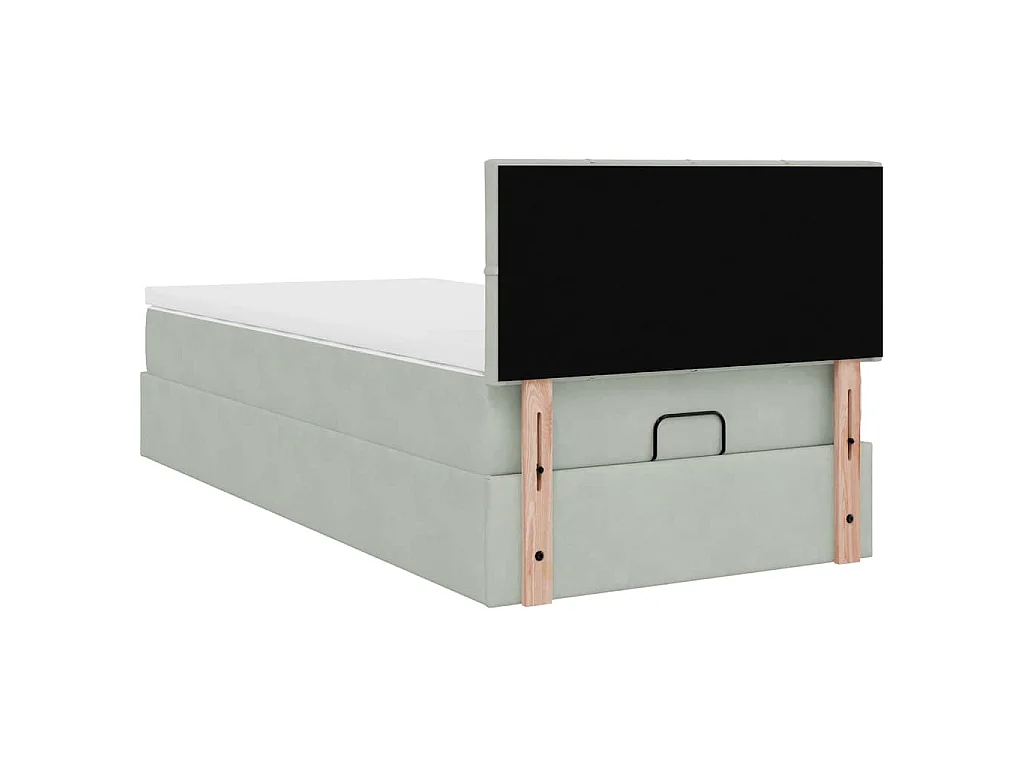 Estructura cama otomana colchón terciopelo gris claro 80x200cm