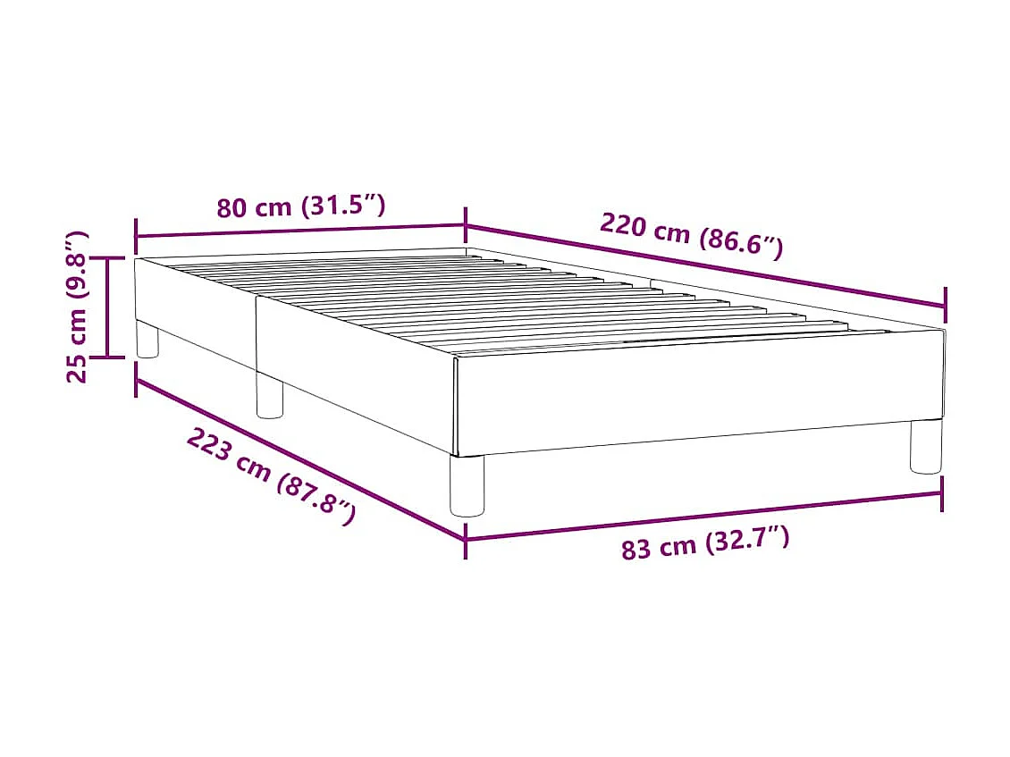 Sommier à lattes de lit sans matelas noir 80x220 cm velours