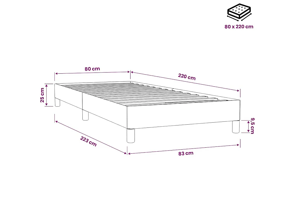 Letto a Molle senza Materasso Nero 80x220 cm Velluto