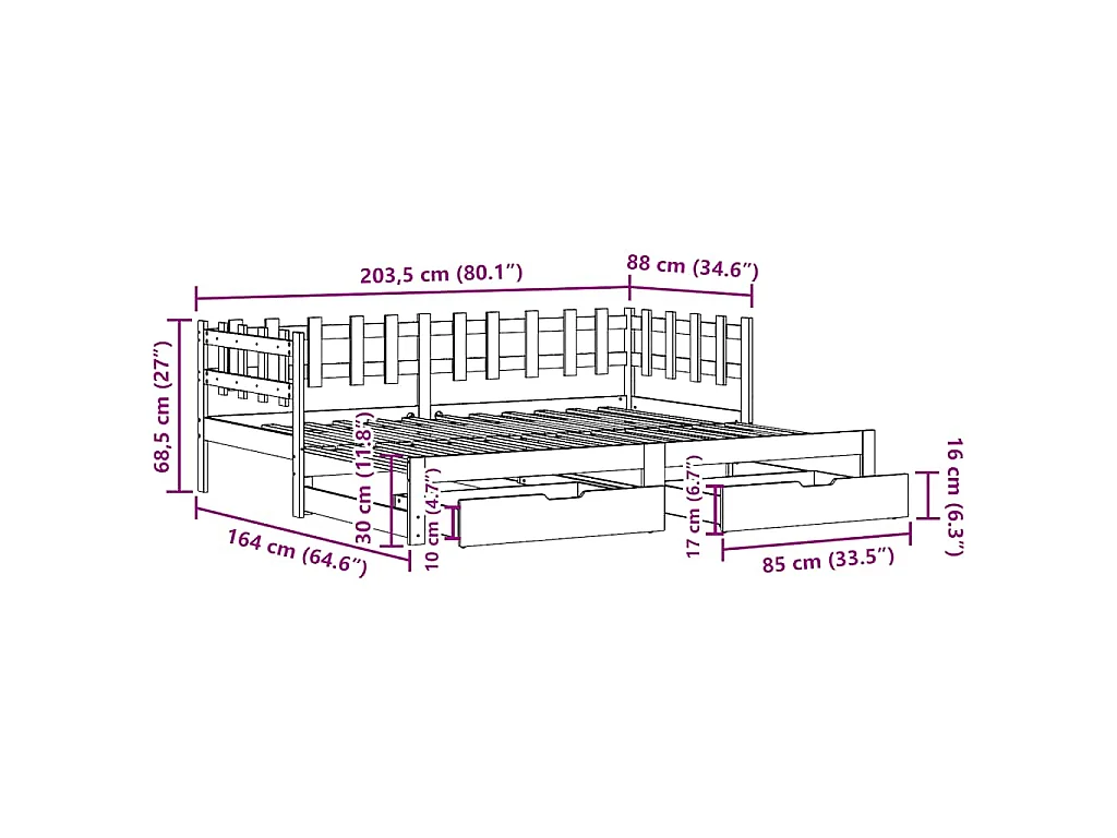 Tagesbett Ausziehbar mit Schubladen ohne Matratze Weiß 80x200cm