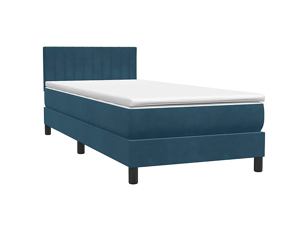 Cama box spring con colchón terciopelo azul oscuro 80x220 cm