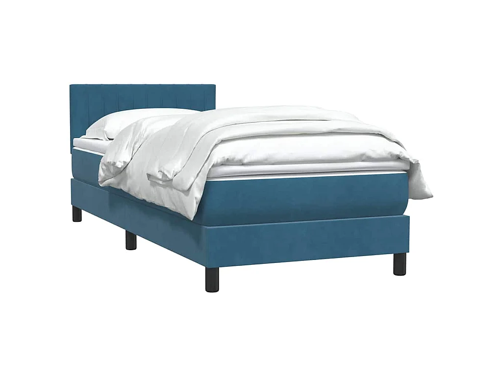 Cama box spring con colchón terciopelo azul oscuro 80x220 cm