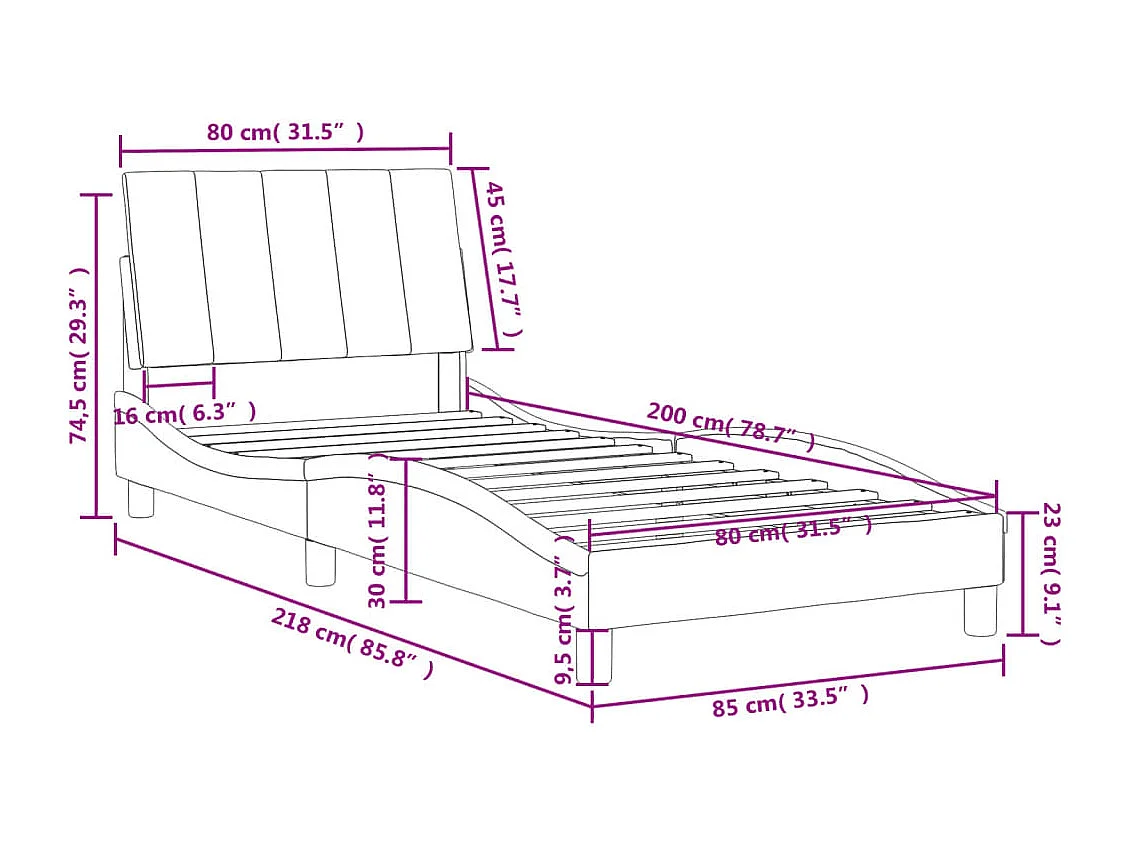 Cadre de lit sans matelas Hanko gris clair 80x200 cm velours