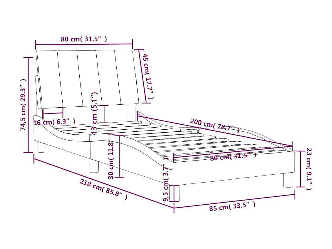 Cadre de lit sans matelas Hanko gris clair 80x200 cm velours
