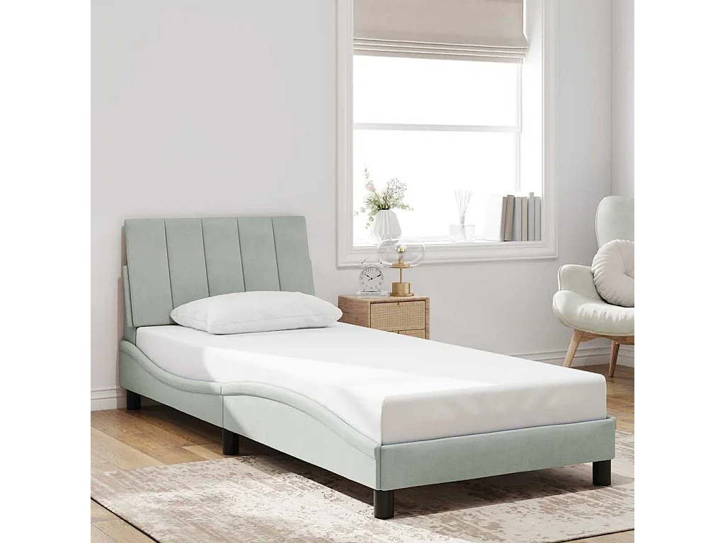 Cadre de lit sans matelas Hanko gris clair 80x200 cm velours
