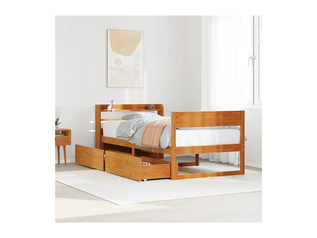 Cadre de lit sans matelas cire marron 75x190 cm bois pin massif