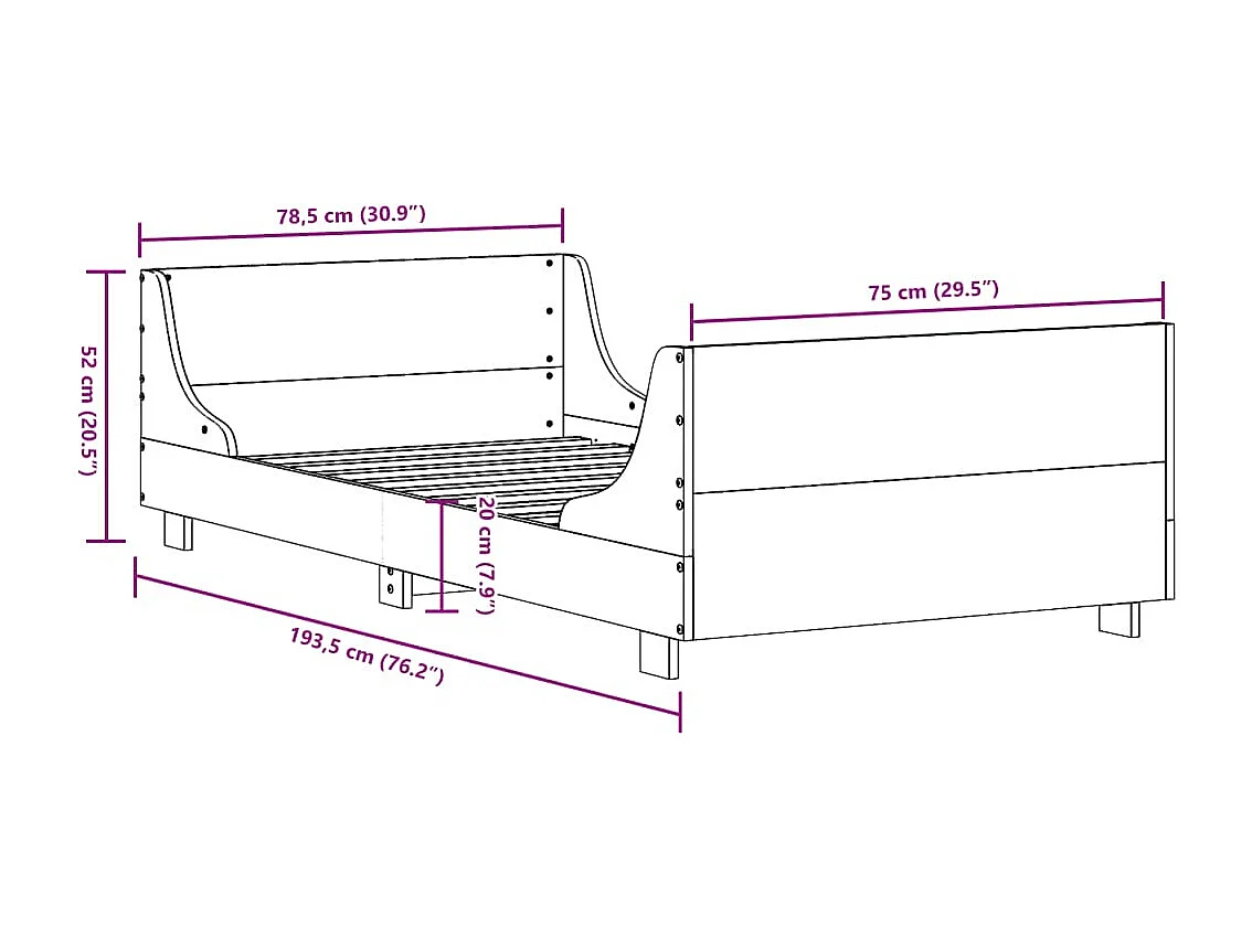 Letto senza Materasso Marrone Cera 75x190 cm in Legno di Pino