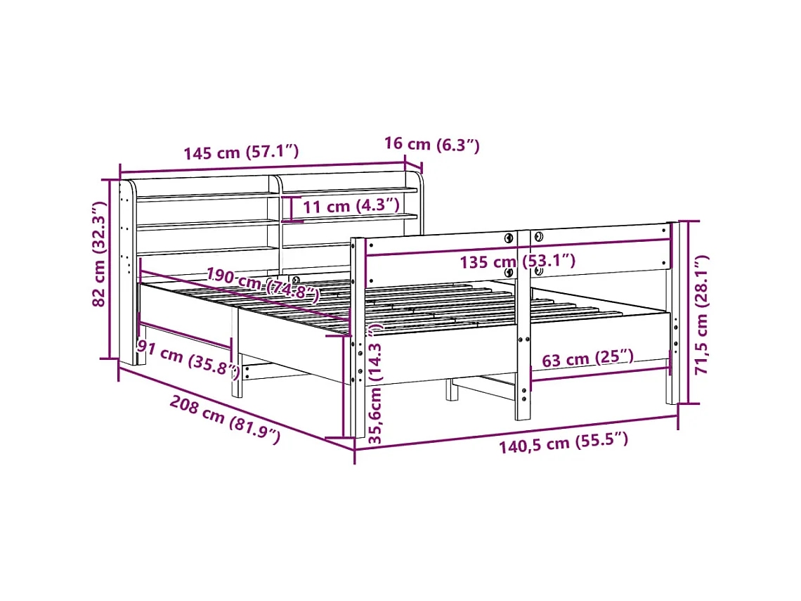 Massivholzbett ohne Matratze 135x190 cm Kiefernholz