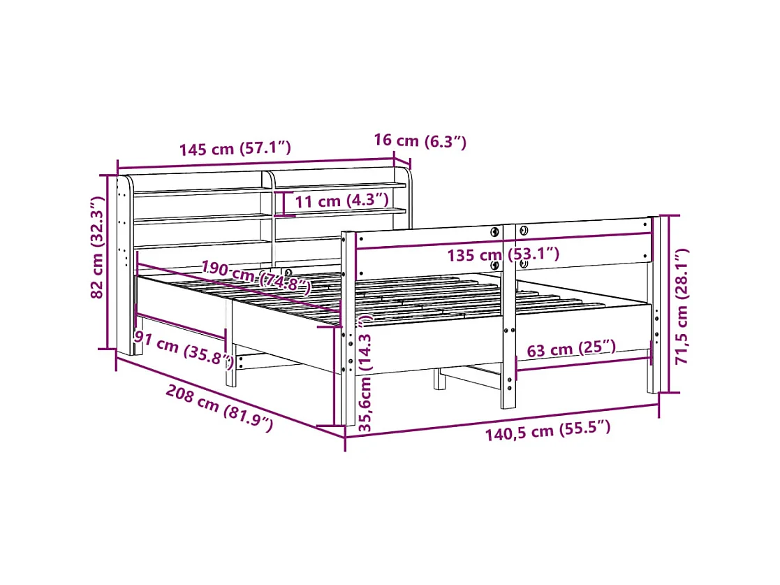 Massivholzbett ohne Matratze 135x190 cm Kiefernholz