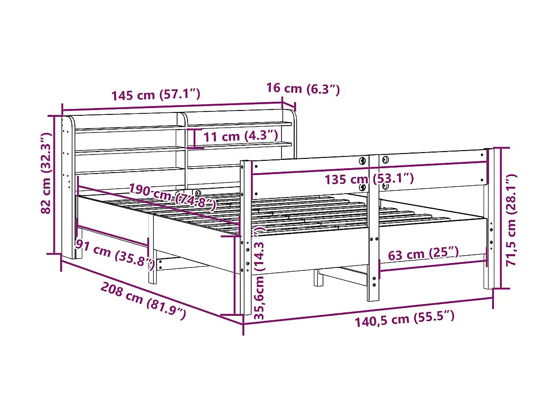 Cadre de lit sans matelas 135x190 cm bois de pin massif