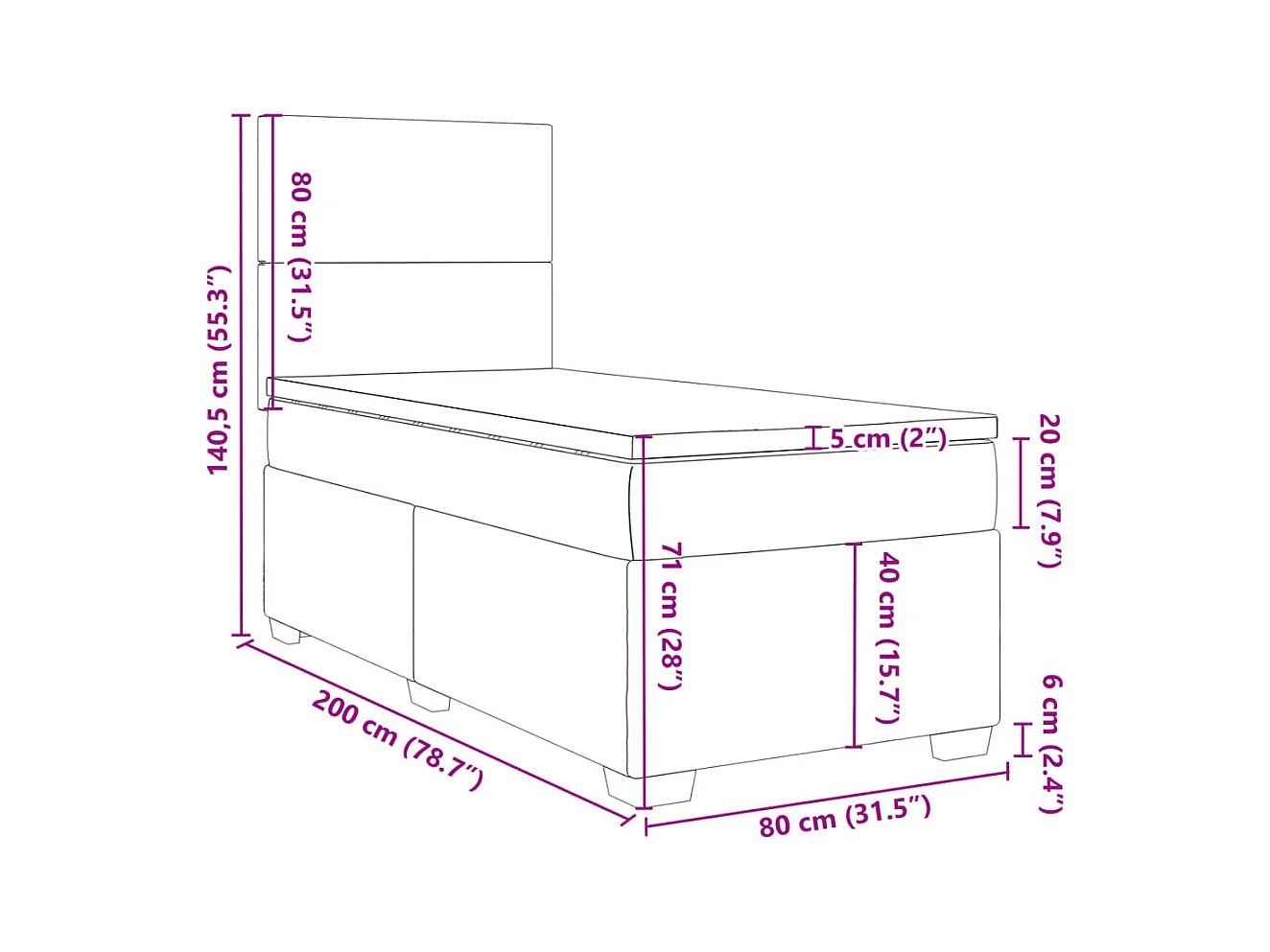 Sommier à lattes de lit et matelas Rose 80x200 cm Velours