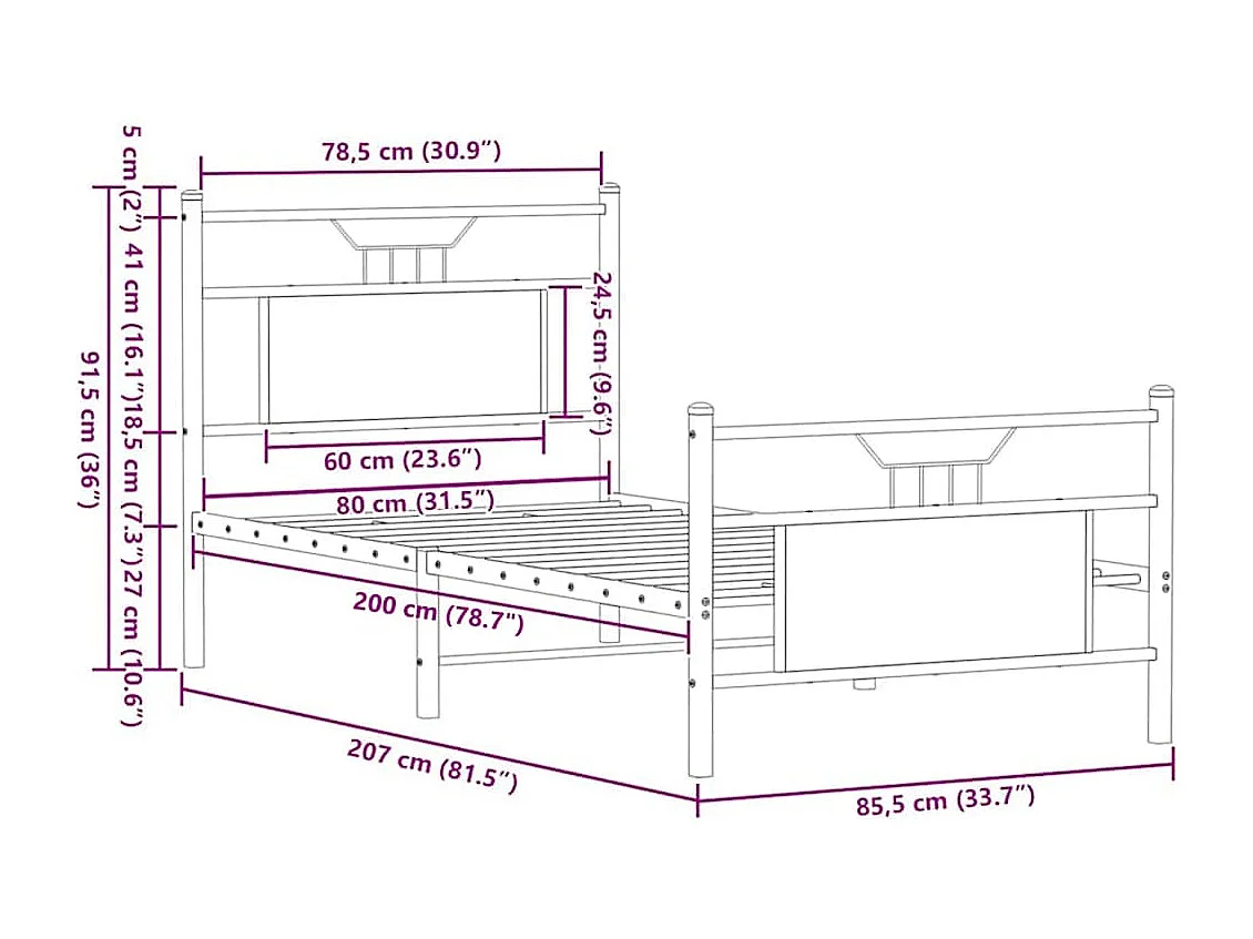 Bedframe zonder matras bewerkt hout bruin eikenkleur 80x200 cm