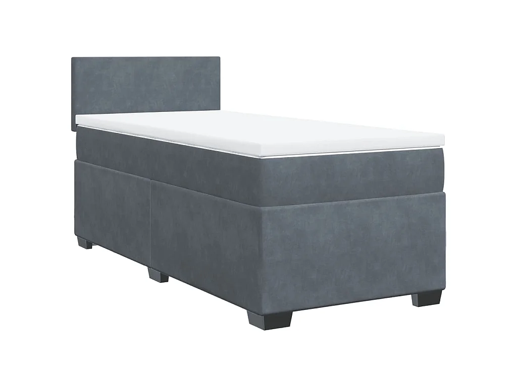 Cama box spring con colchón terciopelo gris oscuro 80x200 cm