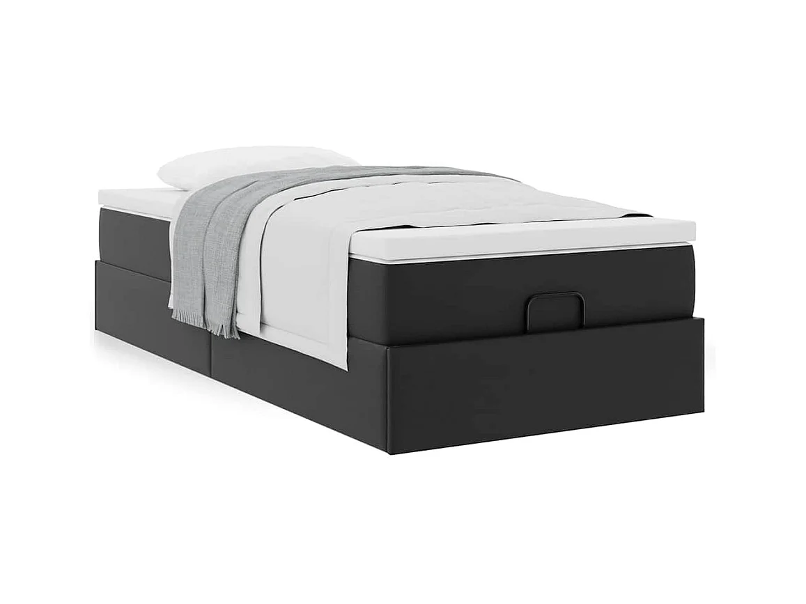 Ottoman bed met matras 80x200cm kunstleer zwart
