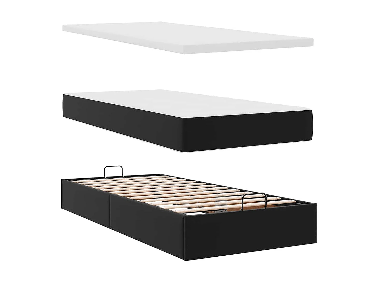 Ottoman bed met matras 80x200cm kunstleer zwart