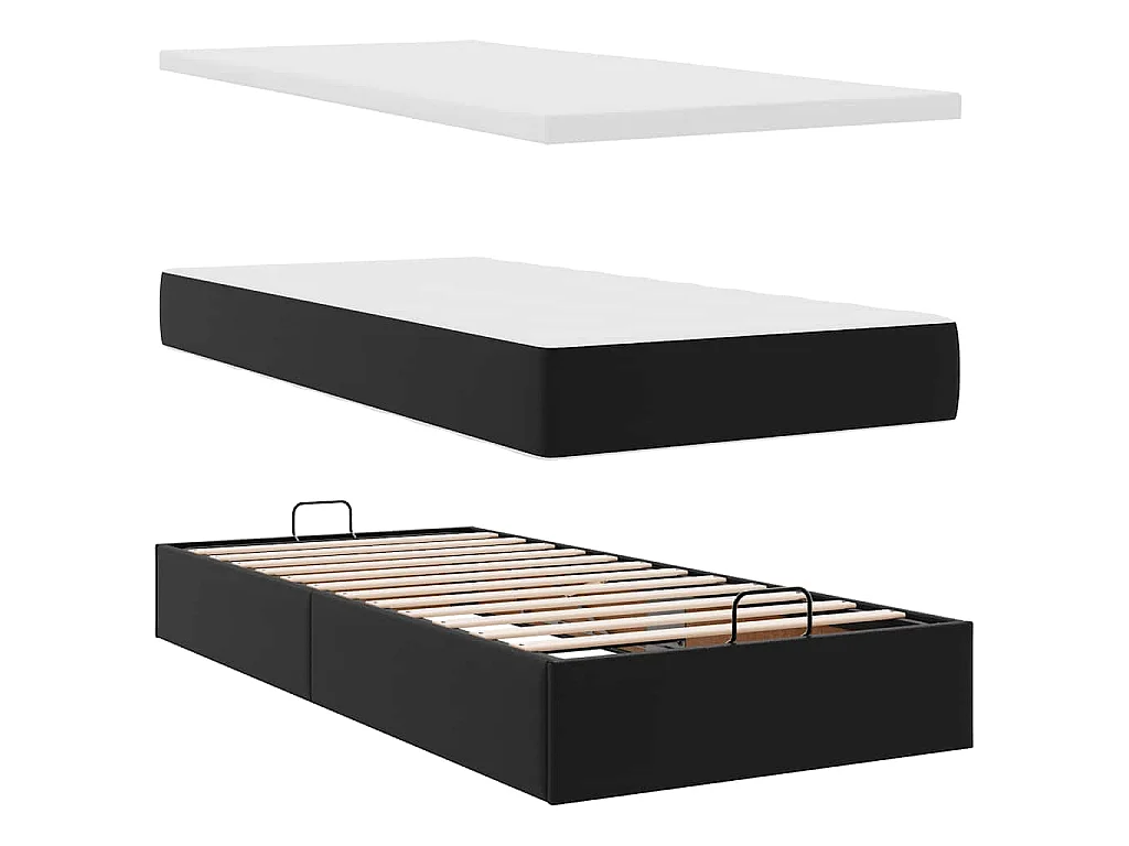 Estructura cama otomana colchón cuero sintético negra 80x200cm
